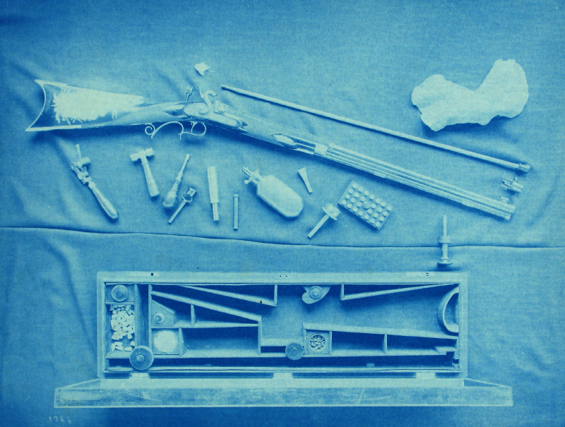 Cyanotype of parts of a musket gun