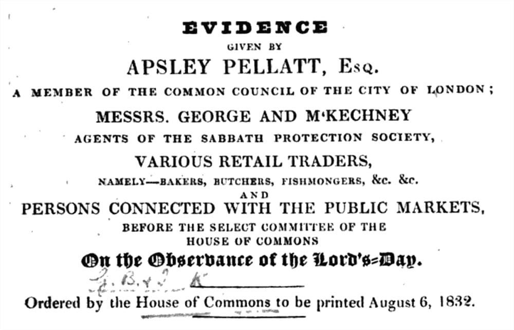 Parliament record: Evidence given by Aspley Pellatt Esq.