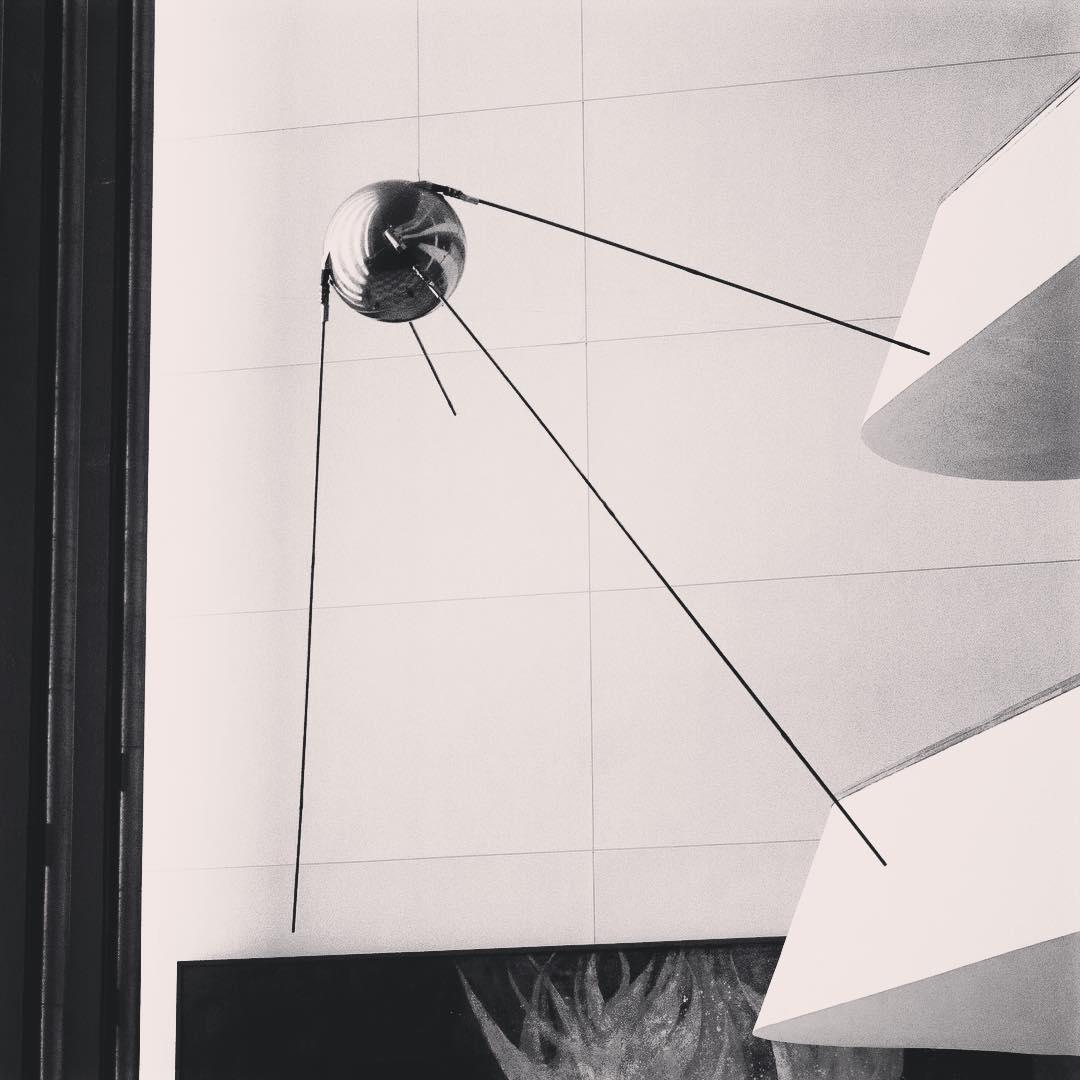 A model of Sputnik 1 hanging in the lobby of the United Nations. 🛰