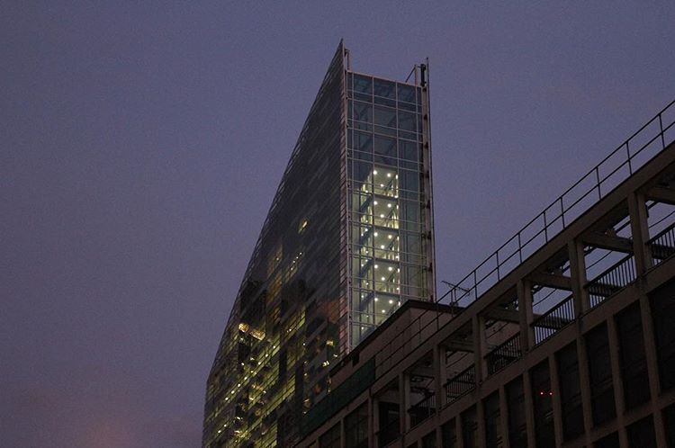 evening. glass lawyer building.