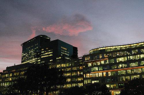 evening. pink green space station. 🌃