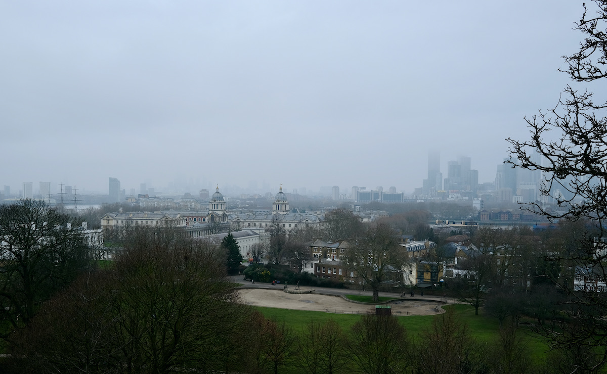 Greenwich and Canary Wharf in the fog