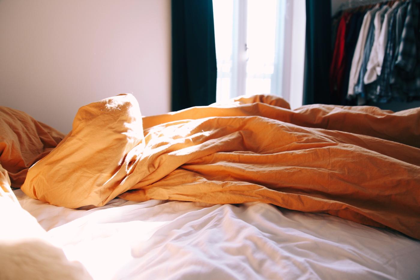 White sheets and blackout blinds