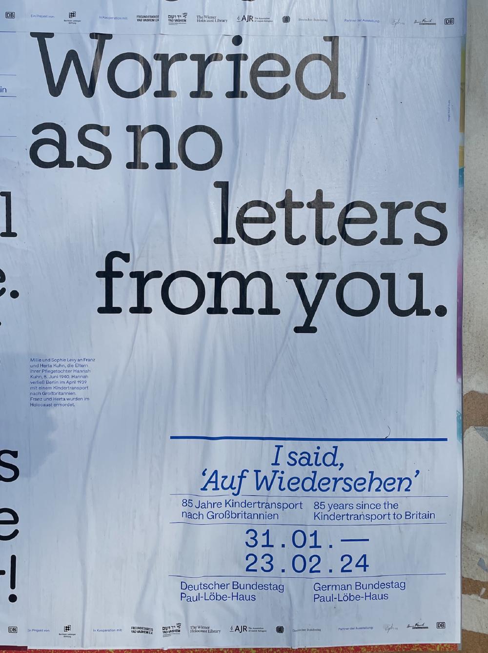 Poster with large text: worried as still no letters from you