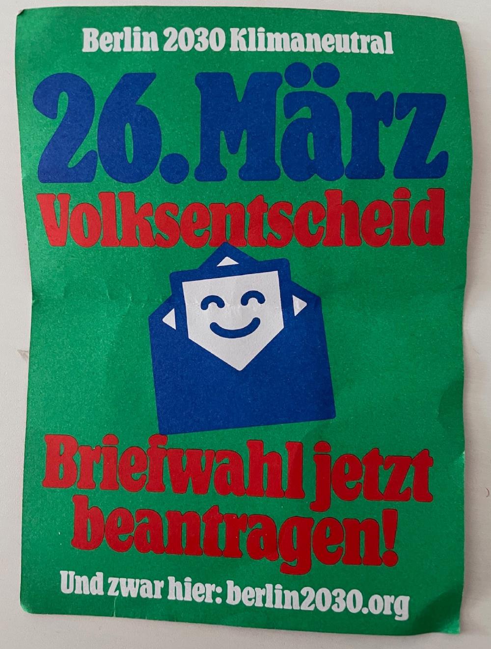 A flyer for the 2030 Berlin Klimavolksentscheid