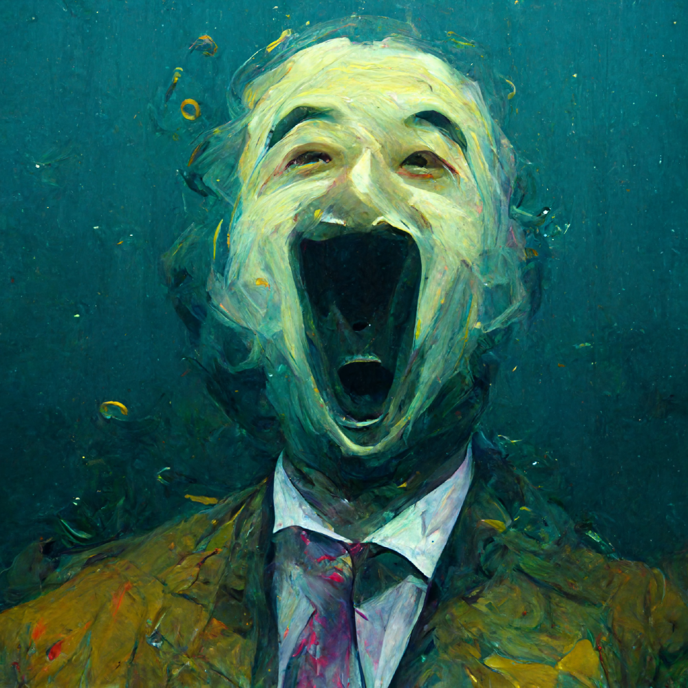 A painterly image man in a suit screaming