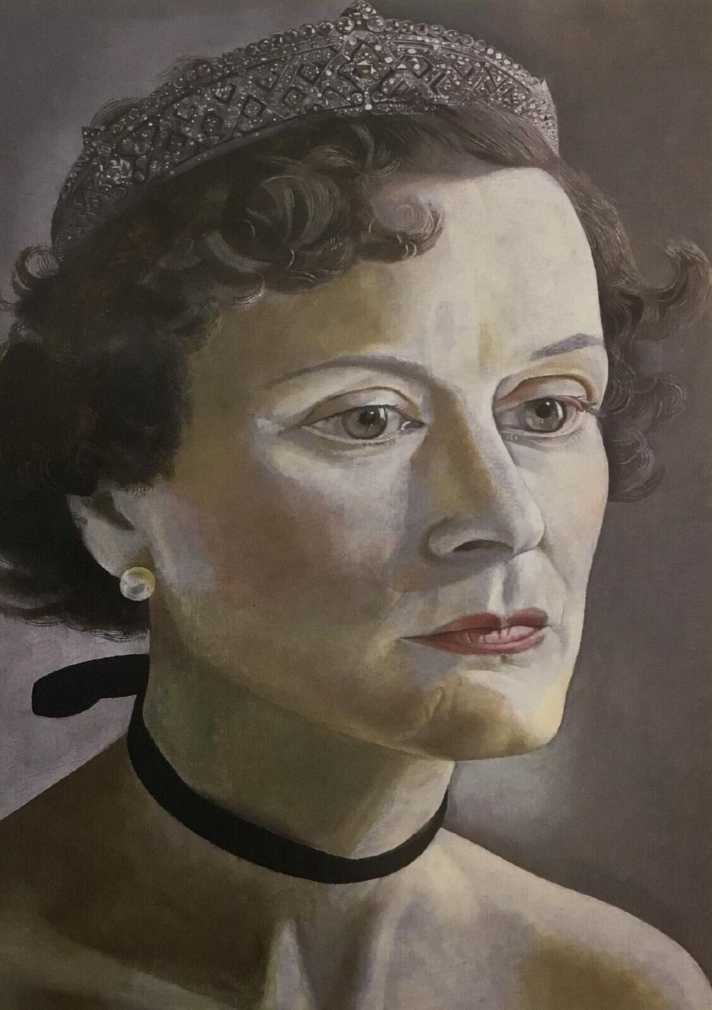 A portrait of an aristocratic woman in a tiara in muted colours