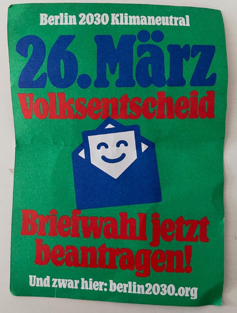 A flyer for the 2030 Berlin Klimavolksentscheid